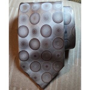 Zinetti Italian Collection Silk Necktie Men Brown Circle Pattern Formal Business